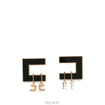 26 FW Elisabetta Franchi 로고 펜던트 기하학 이어링 OR34K66E2 TP45884029