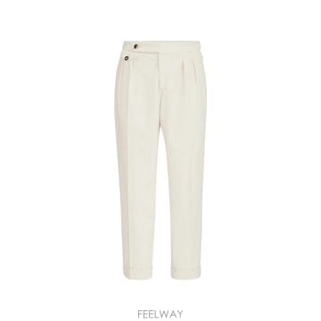 26 FW 브루넬로 쿠치넬리 리버스 더블 플리츠 웨이스트 탭 코튼 코듀로이 가먼트 다이 팬츠 M280NM50