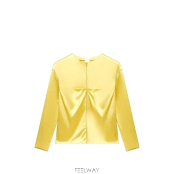 마르니 배색 스티치 옐로 새틴 탑