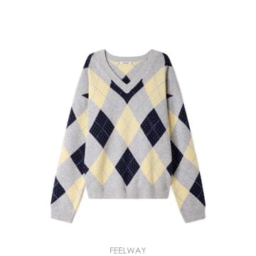 26 FW 산드로 아가일 패턴 울 스웨터 SFPPU02985 TP458681129