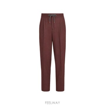 26 FW 브루넬로 쿠치넬리 드로스트링 앤 더블 플리츠 버진 울 앤 캐시미어 플란넬 팬츠 ME499E1710