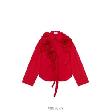 26 FW 블루마린 러플 플로럴 아플리케 셔츠 RF6048T8864 TP459349375