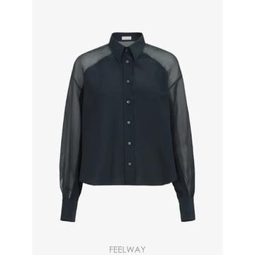 브루넬로 쿠치넬리 모닐리 실크 크레이프 드 신 패널 셔츠
