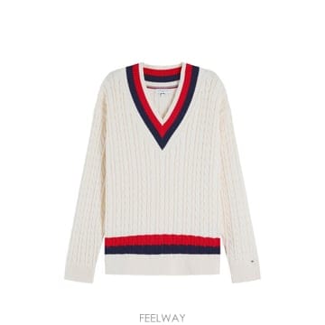 26 FW 타미힐피거 케이블 니트 스트라이프 트리밍 스웨터 WW0WW49618 TP455826795