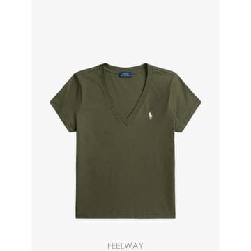 Ralph Lauren 26 FW ���� �����η� V neck logo embroidered T shirt 211B14611005 T26 FW ���� �����η� V neck logo embroidered T shirt 21