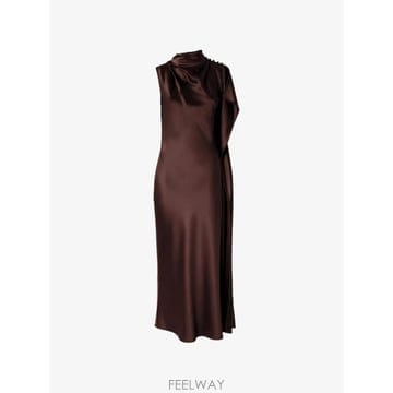 26 FW PINKO 롱 원숄더 새틴 드레스 107537A3GB TP456490544