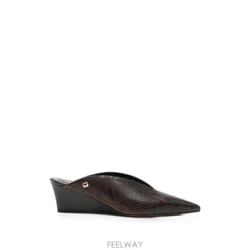 마쥬 스네이크 프린트 웨지 뮬