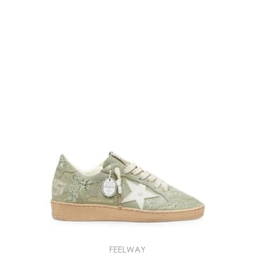 당일배송 Golden Goose 볼 스타 세이지 그린 스웨이드 화이트 레더 스타 톤온톤 스와로브스키 플로럴
