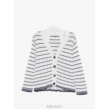 당일배송 Alexander McQueen 오프숄더 스트라이프 아이보리 네이비 가디건