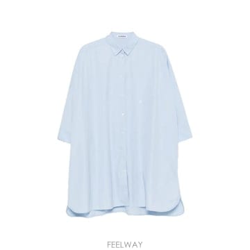 당일배송 질샌더 7부 소매 자수 질 샌더 모노그램 릴랙스 핏 경량 코튼 포플린 셔츠