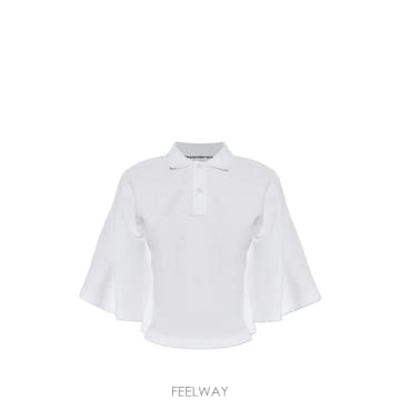 당일배송 알렉산더왕 로고 자수 플레어 소매 폴로 셔츠