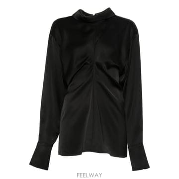 당일배송 토템 슬라우치 지퍼 프런트 드레이프 블라우스