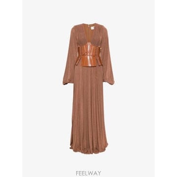 26 FW Elisabetta Franchi 플리츠 레이스업 맥시 드레스 ABR1566E2 TP4571588