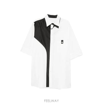 요지야마모토 컬러 블록 반소매 셔츠