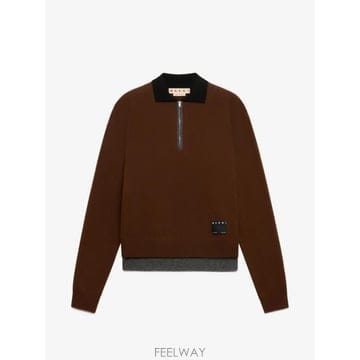 26 FW 마르니 레이어드 이펙트 브라운 캐시미어 폴로 스웨터 POMG0096Q0UFX331 TP457433