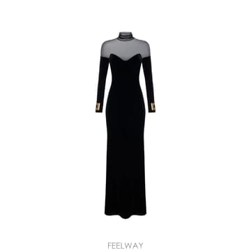 26 FW Elisabetta Franchi 벨벳 앤 튤 패브릭 레드 카펫 드레스 ABR2967E2 TP45