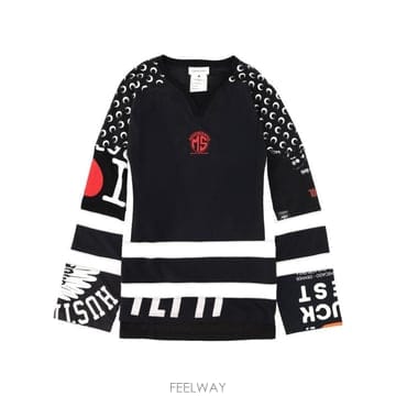 마린세르   남성 그래픽 프린트 하키 저지 탑 MTT095AUJER0003 BK99 BLACK BPG