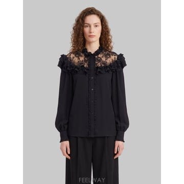 26 F/W 끌로에 하이넥 러플 블라우스 인 크레페 드 신 & 레이스 B0022363664