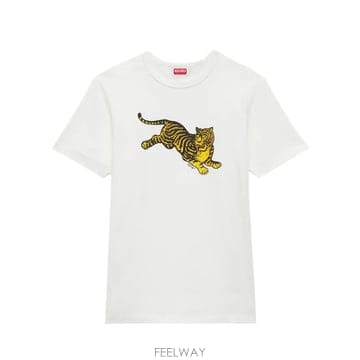 겐조 KENZO JUMPING 타이거 화이트 코튼 티셔츠 FG65T B0302362706