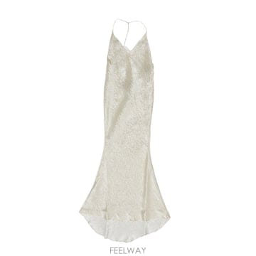 26 F/W 톰포드 메탈릭 실크 블렌드 보일 백리스 T 이브닝 드레스 B0742363457