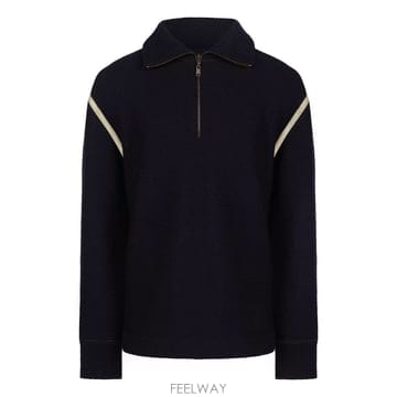 메종 마르지엘라 네이비 블루 리브드 점퍼 인 퓨어 FINEGAUGE B0302364139