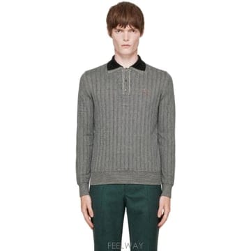 26 FW 마르니 블랙   화이트 버진 울 폴로 셔츠 262379M212009