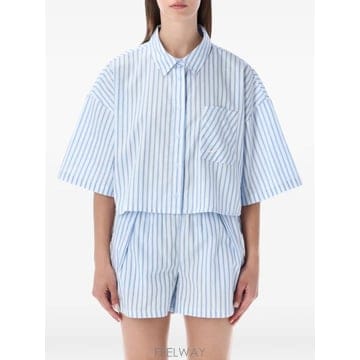26 FW 나이키  칠 포플린 스트라이프 크롭 셔츠 II4228 TP459013594
