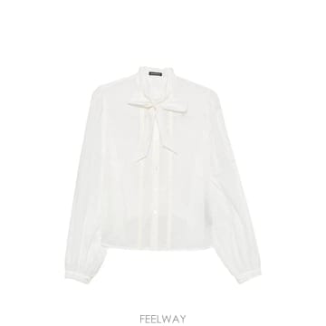 26 FW 앤드뮐미스터 보우 디테일 핀스트라이프 트리밍 블라우스 2620WSH43FA026 TP4579351