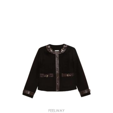 26 FW 산드로 레더 트리밍 버클 디테일 재킷 SFPOU00815 TP457769275
