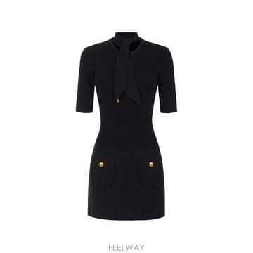 26 FW Elisabetta Franchi 버튼 디테일 타이 넥 드레스 AM04S66E2 TP4557673