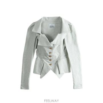 당일배송 비비안웨스트우드 스트라이프 패턴 페플럼 헴 탑