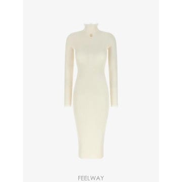 26 FW Elisabetta Franchi 골지 니트 튤 트리밍 드레스 AM21B66E2 TP4578253