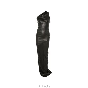 26 FW 릭오웬스 타워 아테나 블랙 베그 스트레치 레더 이브닝 드레스 RP02F5526LSV TP45563