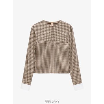 26 FW 마르니 주름 프런트 브라운 체크 포플린 탑 TTMA0466QSUTC69 TP459104954
