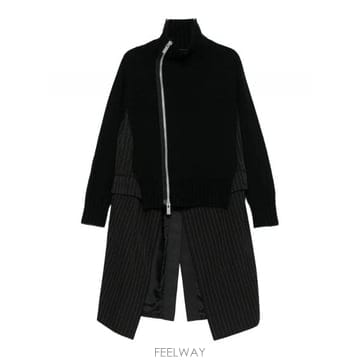 25FW 사카이 스트라이프 Doeskin X 울 니트 코트 드레스 2508123BLACK TP57889494