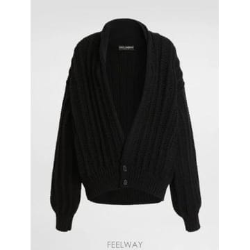 26SS 돌체   가바나 블랙 가디건 with 와이드 넥라인 on the 프론트 in 버진 울 워먼 FXVC