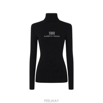 26 FW Elisabetta Franchi 로고 자수 터틀넥 스웨터 MK18B66E2 TP456762742