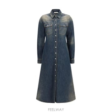 FENDI [K68]��� FLD578B1PD F19S8 ���� ���ǽ� �� �̵� �̴� �巹�� Long Denim Dress[K68]��� FLD578B1PD F19S8 ���� ���ǽ� �� �̵� �̴� ��