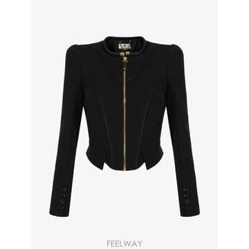26 FW Elisabetta Franchi 더블 레이어 크레이프 앤 새틴 패브릭 재킷 GI25167E2 T