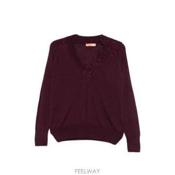 26 FW 에르마노설비노 말리아 레이스 트리밍 V넥 스웨터 D494M505APLYY TP459258955