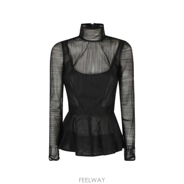 26 FW Elisabetta Franchi 시스루 패널 페플럼 탑 CA18267E2099 TP4584875
