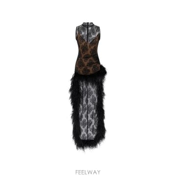 | Other Brand | 26 FW Giuseppe Di Morabito feather trim lace overlay midi dr26 FW Giuseppe Di Morabito feather trim lace overlay m