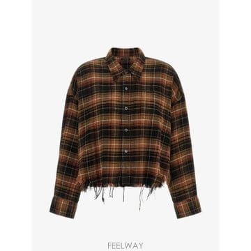 26 FW R13 드롭 넥 크롭 셔츠 라이트 브라운 블랙 플레이드 R13WR150R858B TP4574537