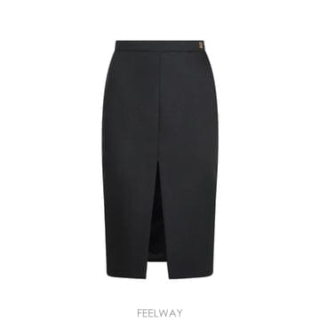 26 FW Elisabetta Franchi 로고 장식 프런트 슬릿 울 미디 스커트 GO25467E2 TP4