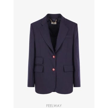 26 FW Elisabetta Franchi 핀스트라이프 패턴 로고 버튼 블레이저 GI24766E2 TP45