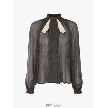 26 FW Elisabetta Franchi 마이크로 폴카 도트 프린트 크레폰 블라우스 CA20967E2 T