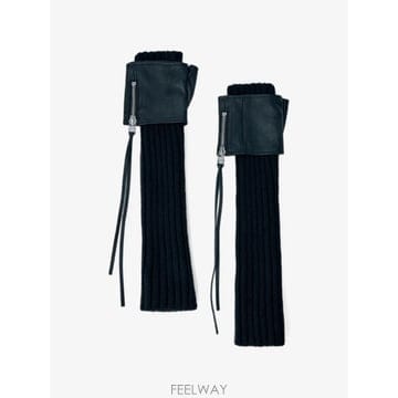 Yohji Yamamoto 26 FW �����߸����� ribbed knit leather cuff arm warmers LWW01881 T26 FW �����߸����� ribbed knit leather cuff arm warmer