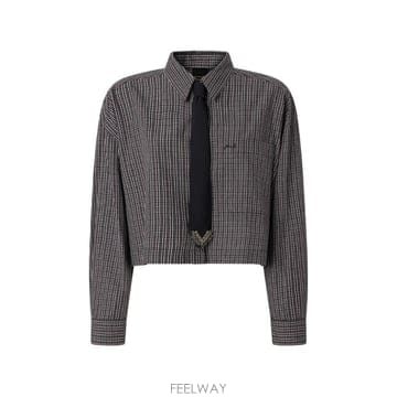 26 FW PINKO 체크 패턴 크롭 셔츠 107453A3FQ TP456557347