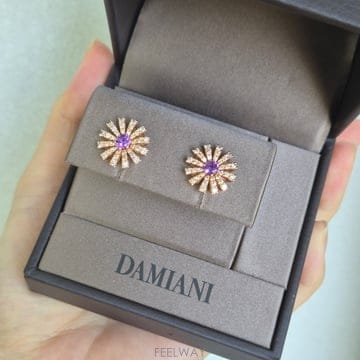 다미아니 14mm 마르게리타 귀걸이 핑크골드 브라운 다이아몬드 이어링