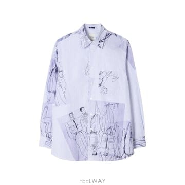 26 FW 폴스미스 라이트 블루 일러스트 스트라이프 오버사이즈 셔츠 M1RA118W03213 TP458904